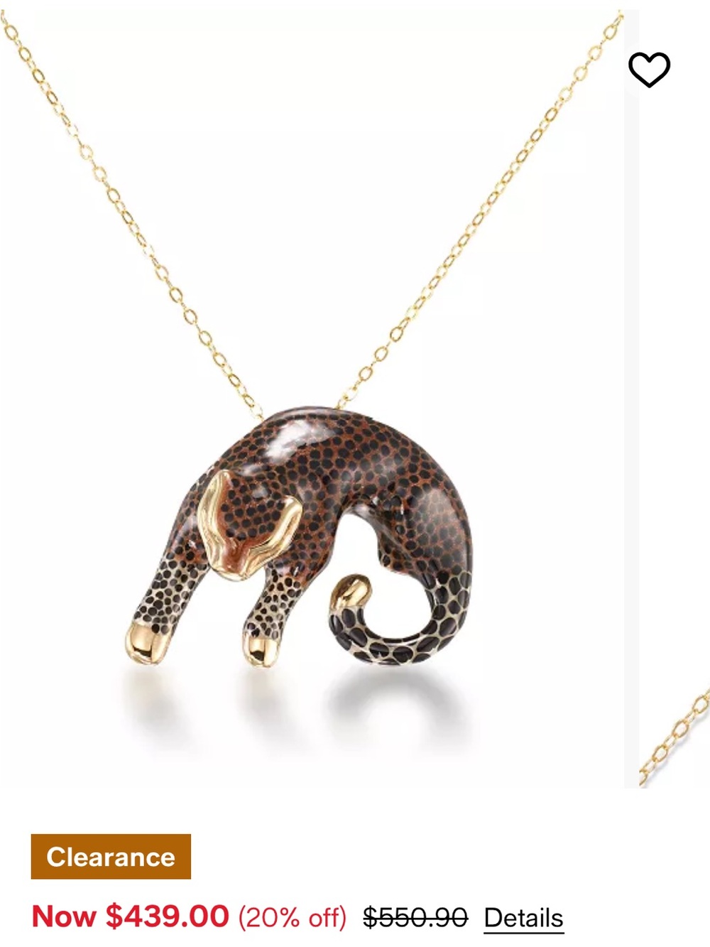 Gold-Accent Spotted Enamel Leopard Necklace - Brown and White - Picture 4 of 4